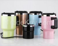 Electric Heated Stainless Steel Travel Car Coffee Mug Cup Silver