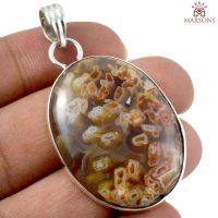 Tube Agate Gemstone Silver Pendant