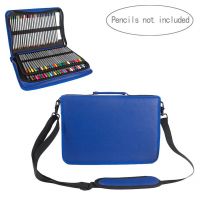 Pu Leather Pencil Case for Colored Pencils, 160 Slots Colored Pencil Holder Pen Bag Pouch for Prismacolor Watercolor Pencils, Crayola Colored Pencils, Marco Pens and Cosmetic Brush Blue