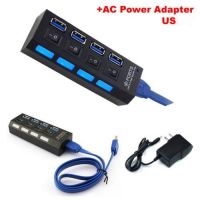 Desktop Laptop PC Computer 5Gbps 4 Ports USB 3.0 Hub with OnOff Switch + AC Power Adapter