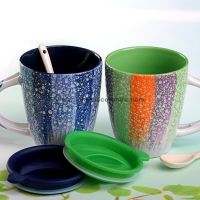 340cc glaze brushed coffee mug with spoon