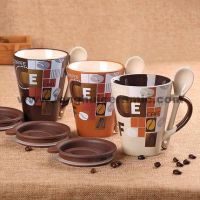 340cc cafebean design ceramic coffee mug with spoon