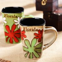 340cc hand painted Florida&flower coffee mug with spoon