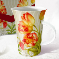 12oz Flute coffee mug with beautiful flower printed