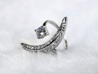 Moon and round zircon crystal sterling silver rings