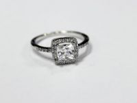 Square zircon/crystal sterling silver rings