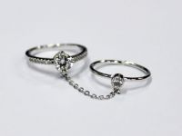 Tiny crystal chain sterling silver rings