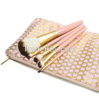 Wholesale high quality wood handle cosmetic makeup brush set with pouch packaging
