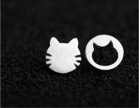 Brushed silver cat cutout earrings, hollow cat sterling silver 925 earrings, unsymmetrical earrings, allergy free, earrings for women, gift