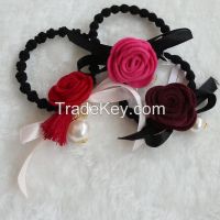 fashion fake rabbit hair ribbons rose flower hairband and pearl ponytails