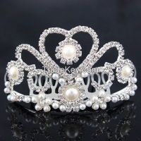 New Fashion Rhinestone Pearls hart heart comb, Hair crown and girls tiaras ornaments