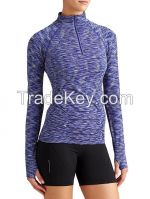 Women's Fashion Seamless Space Dyed Half Zip Long Sleeve Tops