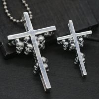 Men's Sterling Silver Skulls Cross Pendant