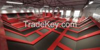 colorful trampoline park with trampoline castle and play actives