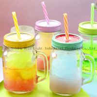 480ml clear glass mason jar juice jar for beverage with handle and plastic straw