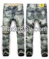 New Men's Fashionable Scratch Hole Skinny Slim Jeans Trousers Straight