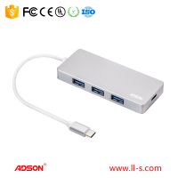 Aluminum TYPE-C to 3 ports USB3.0 Hub with PD Charging Port