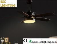 American rustic style ceiling fan with LED light wooden blades hemispherical lampshade