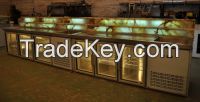 Glass door workbench refrigerator with LED light