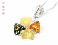 Four fleaves 925 silver natural amber pendant