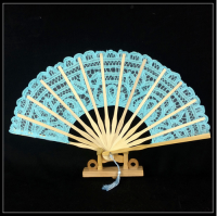 Embroidery Bamboo Based Craft Lace Fan For Western Style Court Wedding