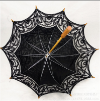 Sun Purpose Umbrella With Lace Macrame Black