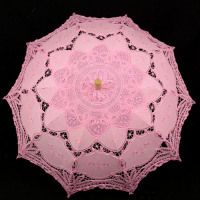 Elegant 100% Hand Made Lace Sun Umbrella For Weddings Pink Color