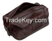 Vintage Men smooth rich leather travel cosmetic bag Shaving kit Bag