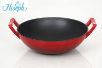 Cast iron wok with enamel surface