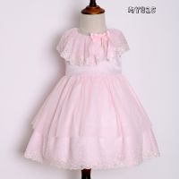 Custom young kids unique sleeveless pink color lace wedding dresses
