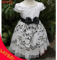 Fashion alibaba fancy black mesh flower girl party dress with bow