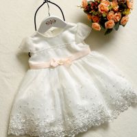 Short sleeve baby girls party wear cutwork embroidery dress design