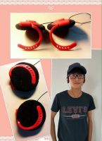 Red & black clip-on headphones with ear-pads on sale!