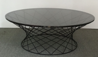 unique Tempered glass with cast iron woven base coffee table, side end table