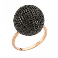 Micron Rose Gold Plated Silver 925 Black Cubic Zirconia Ball Ring