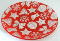 Red 5", 6", 7", 8", 9", 10" Christmas Snow Decal Decorative Food Tempered Glass Plate