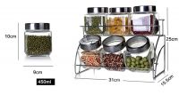 450ml Sqare Kitchen Sets of Glass Jar with Metal Rack