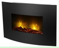 23" Wall mounted curved electric fireplace, wall hung electric fire with LED lights