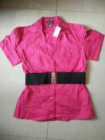 Ladys short sleeve shirt belted