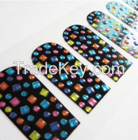 Custom colorful foil 2d nail art design with beads rhinestone nail sticker metal