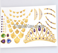 Custom dazzling gold silver necklace jewelry tattoo sticker manufacturer