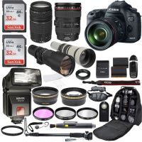 5D Mark III 22.3 MP CMOS 1080p Full HD Camera with EF 24-105mm f/4 L IS USM Lens + EF 75-300mm f/4-5.6 III + 500mm Telephoto Zoom + 650-1300mm Telephoto Lens + Accessories (21 Items)