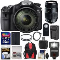 Alpha A77 II-WiFi Digital SLR Camera & 16-50mm Lens with 70-300mm Lens + 64GB Card + Battery + Charger + Backpack + Flash + Kit