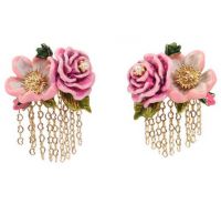 Pink rose tassels stud earrings handcrafted enamel stud earring