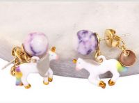 Handcrafted colorful enamel white horse ear stud ear clip