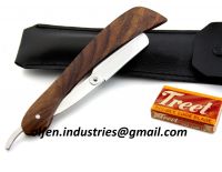 Wood Razor with Blade packet and Leather case