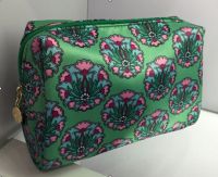 Satin cosmetic bag with retro flower pattern