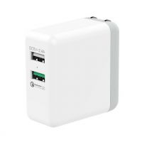 DK22T Dual Port USB 5V 2.4Amp + QC3.0 18W Qualcomm Quick Wall Charger Adaptor 3.0 with QC3.0 Certified