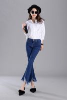 2017 boutique slim slim waist irregular burr tassel thin Weila pants nine female jeans