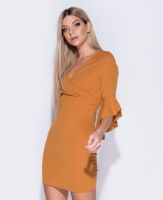 Wrap Front Frill Sleeve Bodycon Dress